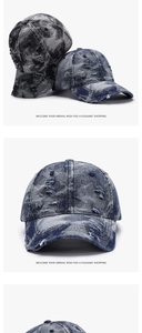 Detailansicht der Camouflage-Baseballkappe mit gewaschenem Stoff und Distressed-Textur