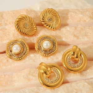 18K gold stainless steel earrings with pearls and crystal rhinestones for women