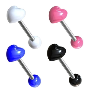 Heart Shaped Tongue Ring Piercing Jewelry Stainless Steel Straight Barbell Colorful Acrylic Body Ornament