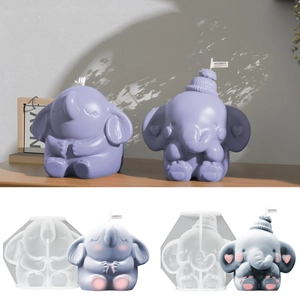 Cute elephant silicone candle mold and finished resin crafts for tabletop decoration