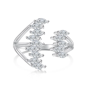 Anello aperto in argento S925 con pietre taglio marquise e design a ancora a forma di V