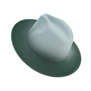 Fashionable gradient blue and green wide brim wool felt jazz fedora hat for women