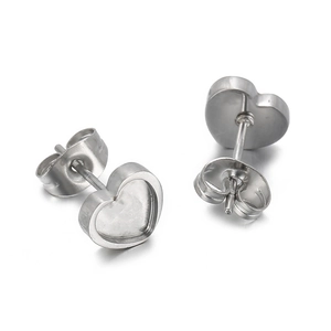 316L stainless steel heart-shaped stud earring base for DIY jewelry making sets