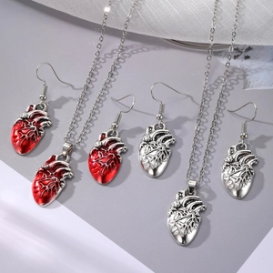 Anatomical Heart Pendant Necklace Earrings Alloy Enamel Gothic Vintage Punk Halloween Cosplay Jewelry For Men Women
