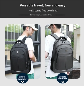 Detailed comparison of the black and grey large capacity travel backpack worn in two ways
