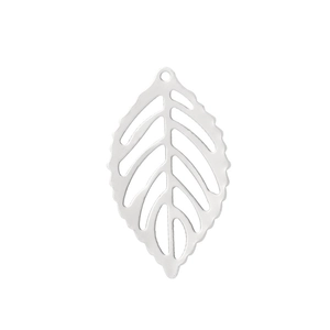Minimalist silver stainless steel hollow leaf pendant charm for DIY jewelry making
