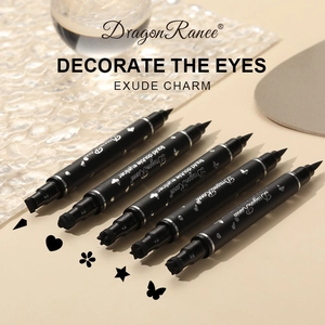 Double-ended waterproof eyeliner pen set with star heart and floral stamps