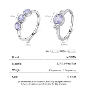 Elegant 925 sterling silver rings with purple faceted crystals and clear round stones