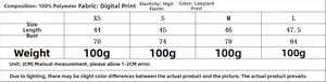 Size chart showing detailed dimensions for leopard print mesh tube top and skirt set
