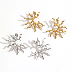 Hollow sunflower stainless steel stud earrings set in gold and silver finishes