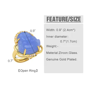 Size chart detail showing dimensions and materials of the Maitreya Buddha gold plated ring