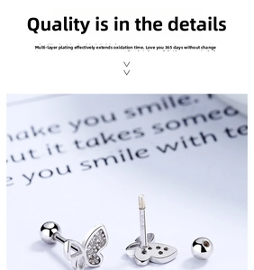 Close-up of S925 sterling silver butterfly stud with zirconia and screw back ball