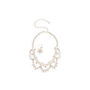 Elegant gold multi-layer necklace and earring set with flower crystal pendants for women