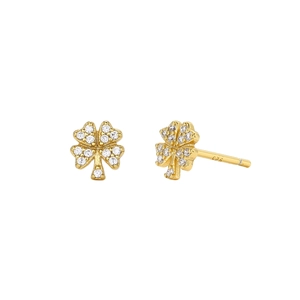 Minimalist S925 sterling silver four-leaf clover stud earrings with white zircon accents