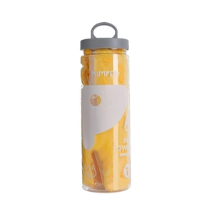 Serviette absorbante jaune en microfibre pour animaux dans son flacon de transport