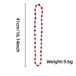 Detail view of a 41cm red star beaded necklace for Independence Day with 9.6g weight info