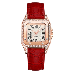 Women Square Quartz Watch Rhinestone Inlay Roman Numerals PU Leather Strap Fashion Elegant Analog Timepiece