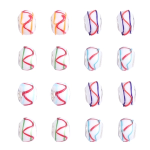 Macro detail of sixteen colorful hand-painted glass beads for DIY bracelet making kits