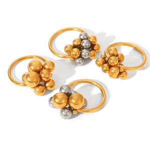 Bagues luxueuses en acier inoxydable plaqué or 18k avec accents de sphères bicolores