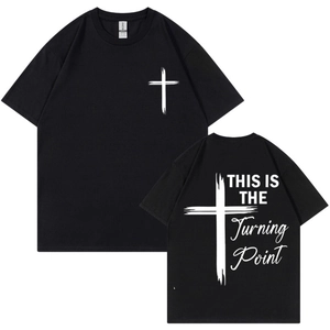Men T-Shirt Cotton Round Neck Short Sleeve Printed This Is The Turning Point Cross Slogan Summer Casual Loose Top