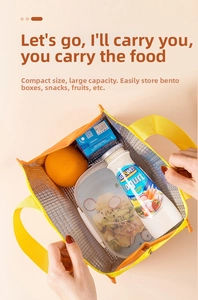 Detailed view of the large insulated lunch bag with silver aluminum foil lining and handle