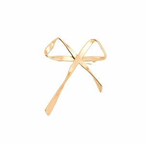 Elegant gold metal bow brooch with a polished ribbon design for women's fashion accessories