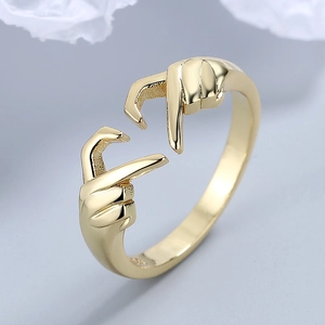 Minimalist s925 silver adjustable heart hugging ring in polished gold finish