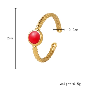 Minimalist gold-plated twist open ring with a red enamel inlay and adjustable band