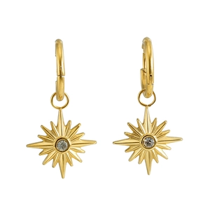 French vintage starburst earrings with sparkling zircon centers in a golden finish