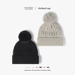 Women Winter Knitted Beanie Hat Thick Fleece Lined Cable Knit With Faux Fur Pom Pom Warm Windproof Outdoor