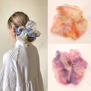 Oversized Organza Scrunchie Floral Lace Hair Ties Elastic Chiffon Ponytail Holder Fashion Hair Accessories For Women
