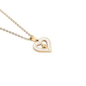 Collana a cuore placcata oro 18K con ciondolo a croce e intarsio di zirconi brillanti