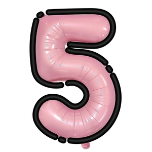 Ballon chiffre 5 rose en aluminium avec contour noir pour décor de fête d'enfants