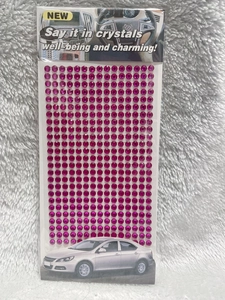 Pink 3mm acrylic crystal rhinestone stickers in retail packaging for DIY car decor