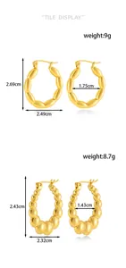 Size chart for French luxury gold-plated flower twist stainless steel hoop earrings