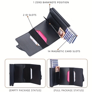Dual carbon fiber RFID blocking wallet for men with 14 card slots and bill compartment