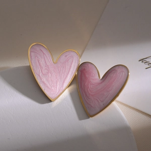 Pink marble texture heart earrings with 18k gold plating in minimalist design