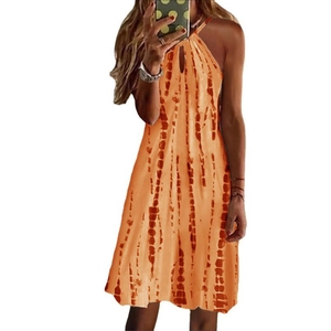 Robe licou sans manches pour femme avec imprimé tie-dye orange, style d'été court