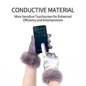 Gants d'hiver tactiles avec bordure en fausse fourrure pour smartphone