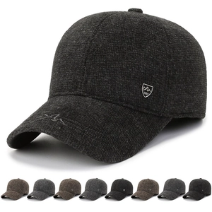 Winter Warm Baseball Cap Woolen Tweed Fleece Lined With Ear Flaps Windproof Outdoor Cold Weather Hat For Men