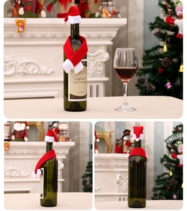Set de décoration de Noël pour bouteille de vin avec bonnet de Père Noël et écharpe rouge