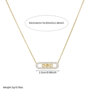 Gold-plated stainless steel paperclip necklace with sparkling full crystal sliding pendant