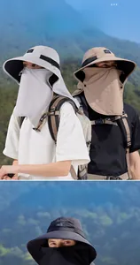 Detail of multi-functional sun hat with detachable face mask and neck protection cover