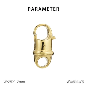 Detailed view of golden stainless steel lobster clasp with dimensions 25x12mm and 7g weight