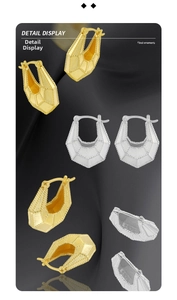 Detailed view of S925 sterling silver hoop earrings with faceted design and beaded edges