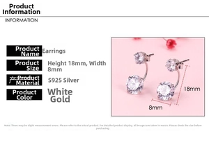 Macro shot showing S925 sterling silver double zircon earring dimensions 18mm by 8mm