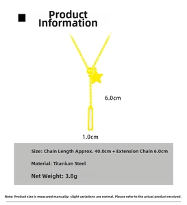 Detail view of gold star titanium necklace showing 40cm chain and star pendant dimensions