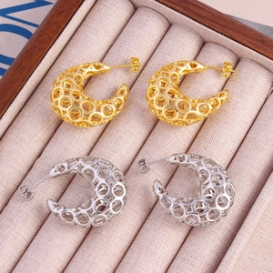 18K Gold Plated Minimalist Geometric C-Shaped Hollow Earrings For Women Copper Jewelry With 925 Sterling Silver Earring Post