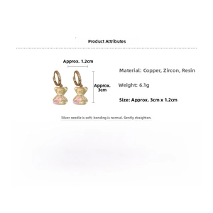 Détails des boucles d'oreilles ours en résine colorée, dimensions 3cm x 1,2cm