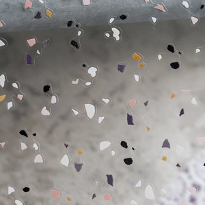 Japanese style matte terrazzo nail stickers with colorful abstract geometric patterns